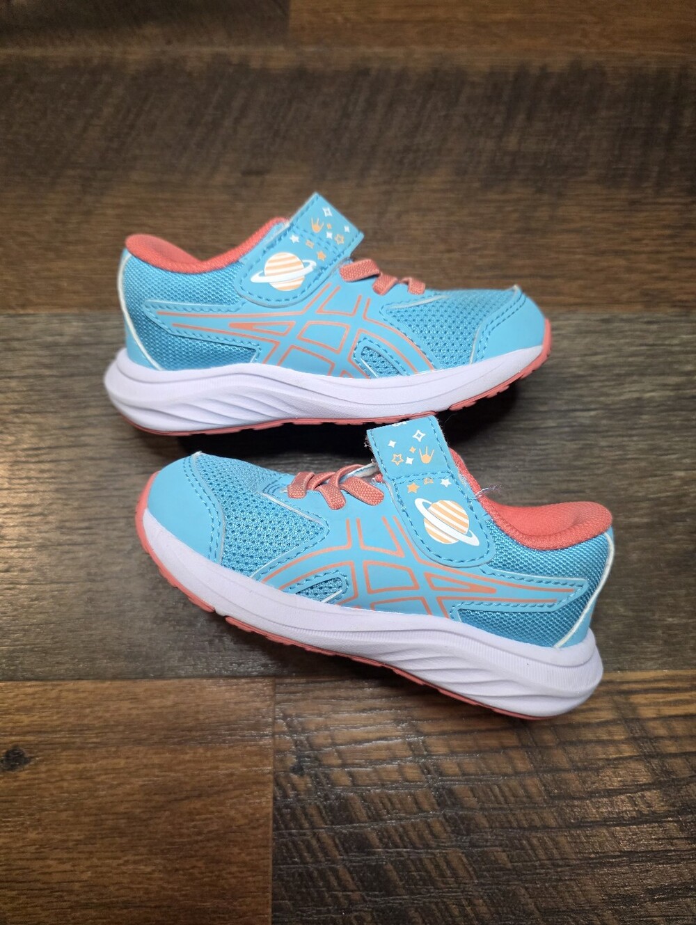 Toddlers Asics Blue And Coral Sneakers with Planets
